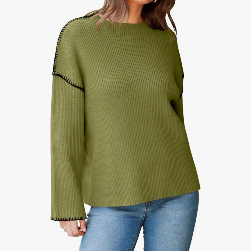 Oversized Olive Green Crew Neck Sweater size small - Picture 4 of 6